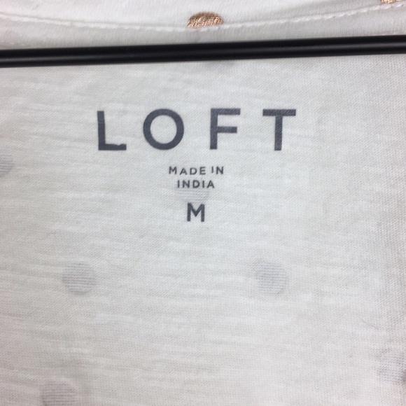 LOFT Top Shimmer Gold Dot Long Sleeve Scoop Neck Metallic Sheer Soft Size Medium - Picture 9 of 13